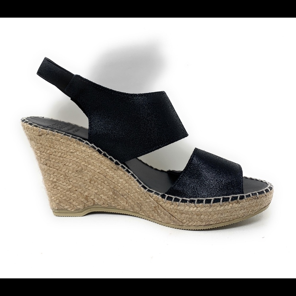 Andre Assous Reese Leather Wedge Black SIZE 10